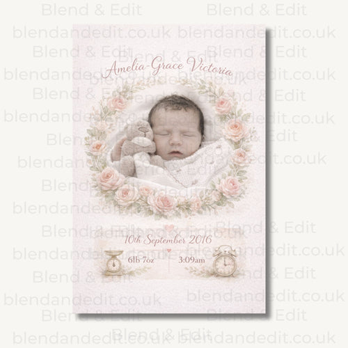 Personalised Baby Birth Stats Watercolour Print – Custom Keepsake Artwork