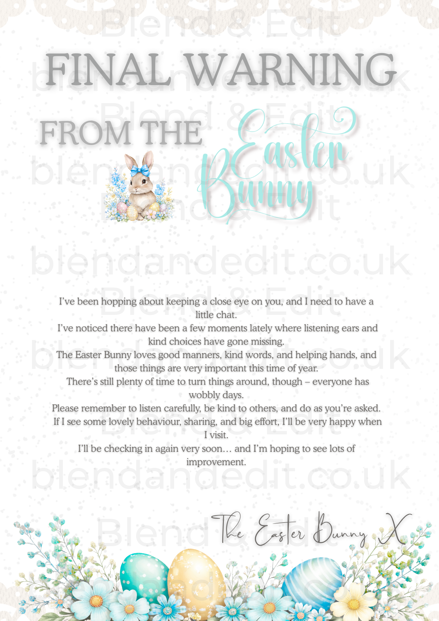 Final Warning Letter from The Easter Bunny | Easter Behaviour Note Printable