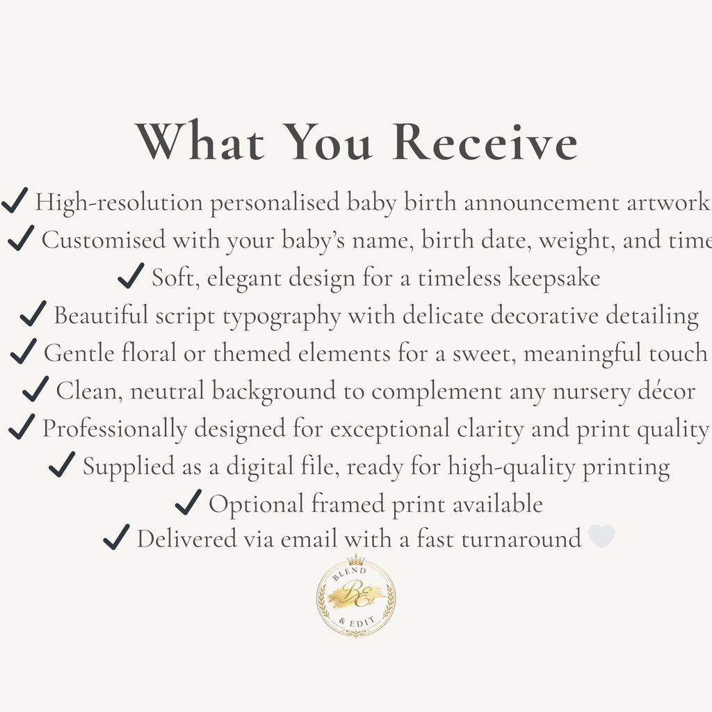 Personalised Baby Birth Stats Watercolour Print – Custom Keepsake Artwork