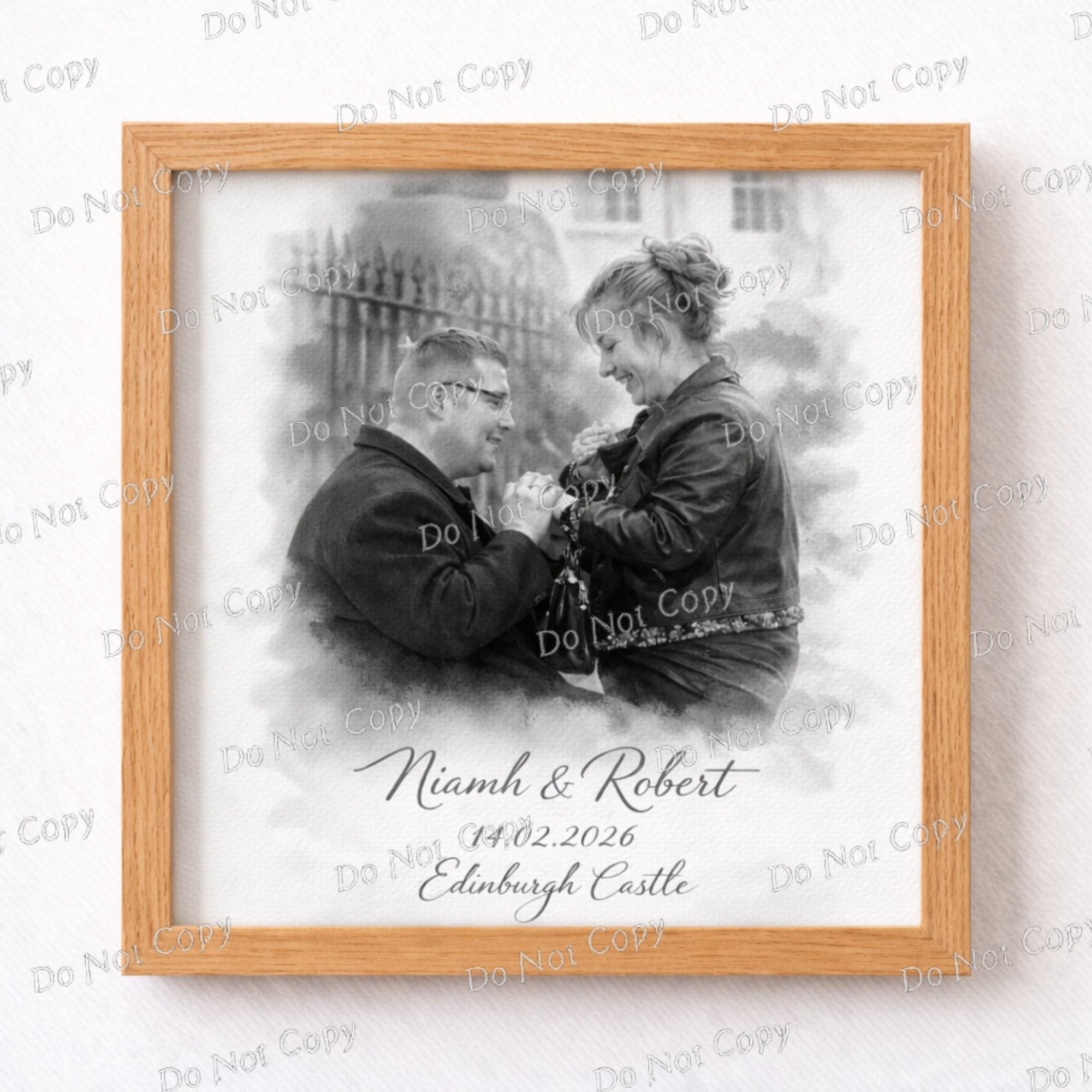 Personalised Engagement Photo Print – Custom Couple Portrait with Names, Date & Location