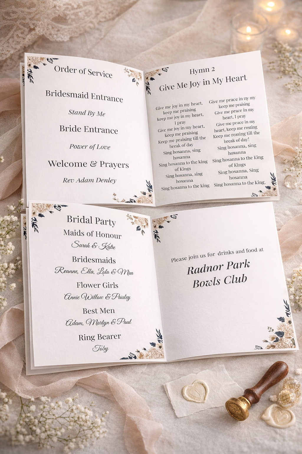 8 Page Wedding Order of Service Booklets