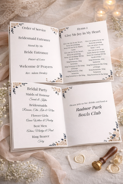 8 Page Wedding Order of Service Booklets
