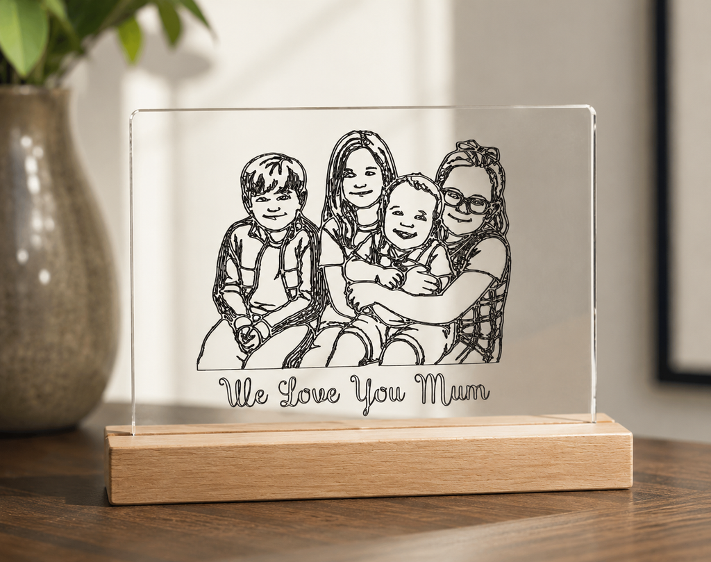 Engraved Acrylic Sign – Personalised Photo Line Art Plaque