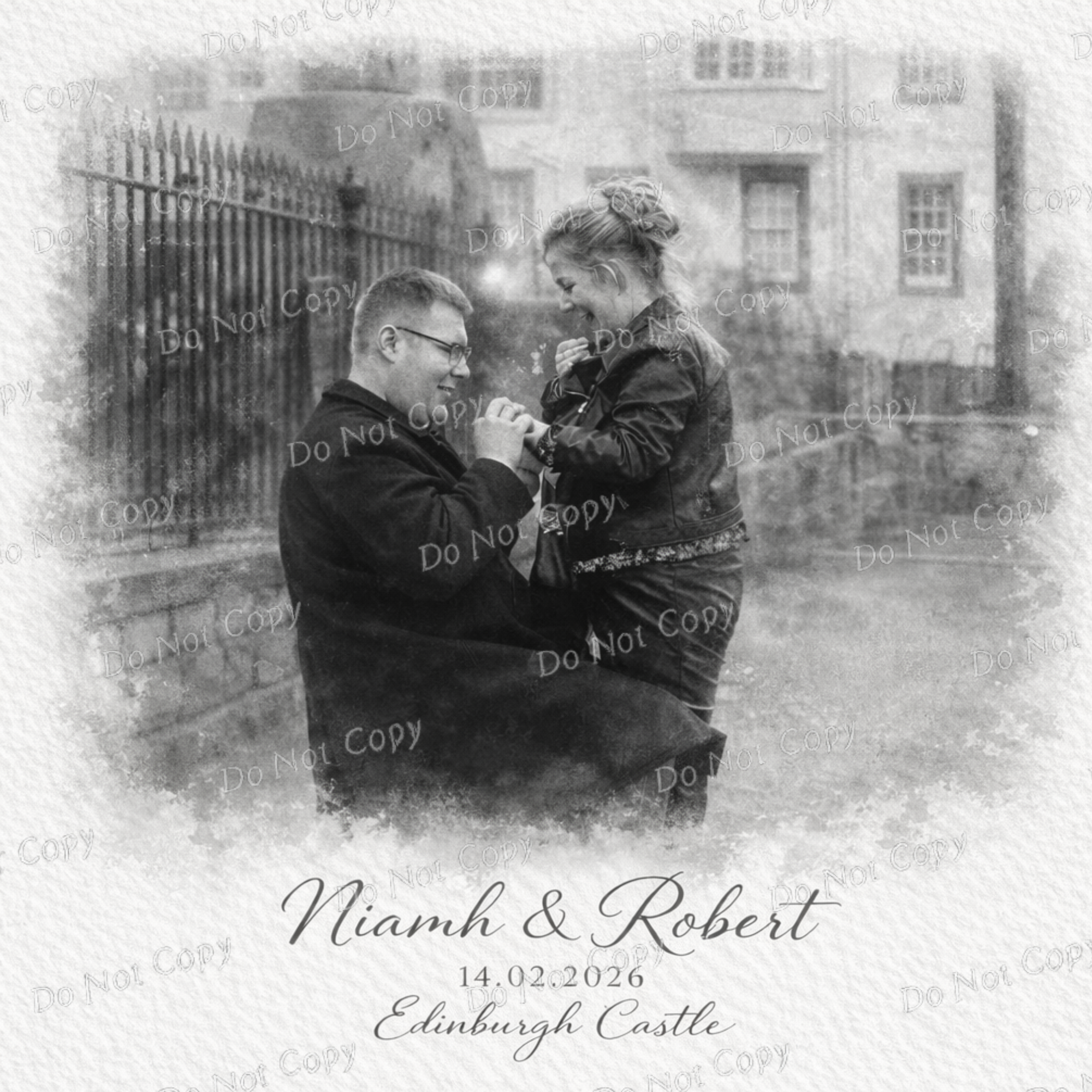 Personalised Engagement Photo Print – Custom Couple Portrait with Names, Date & Location