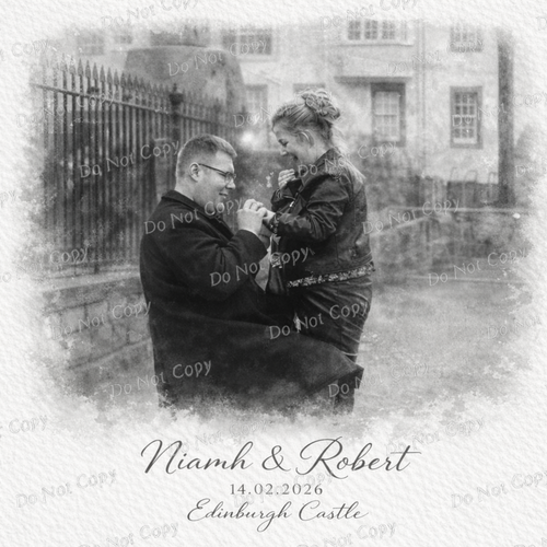 Personalised Engagement Photo Print – Custom Couple Portrait with Names, Date & Location