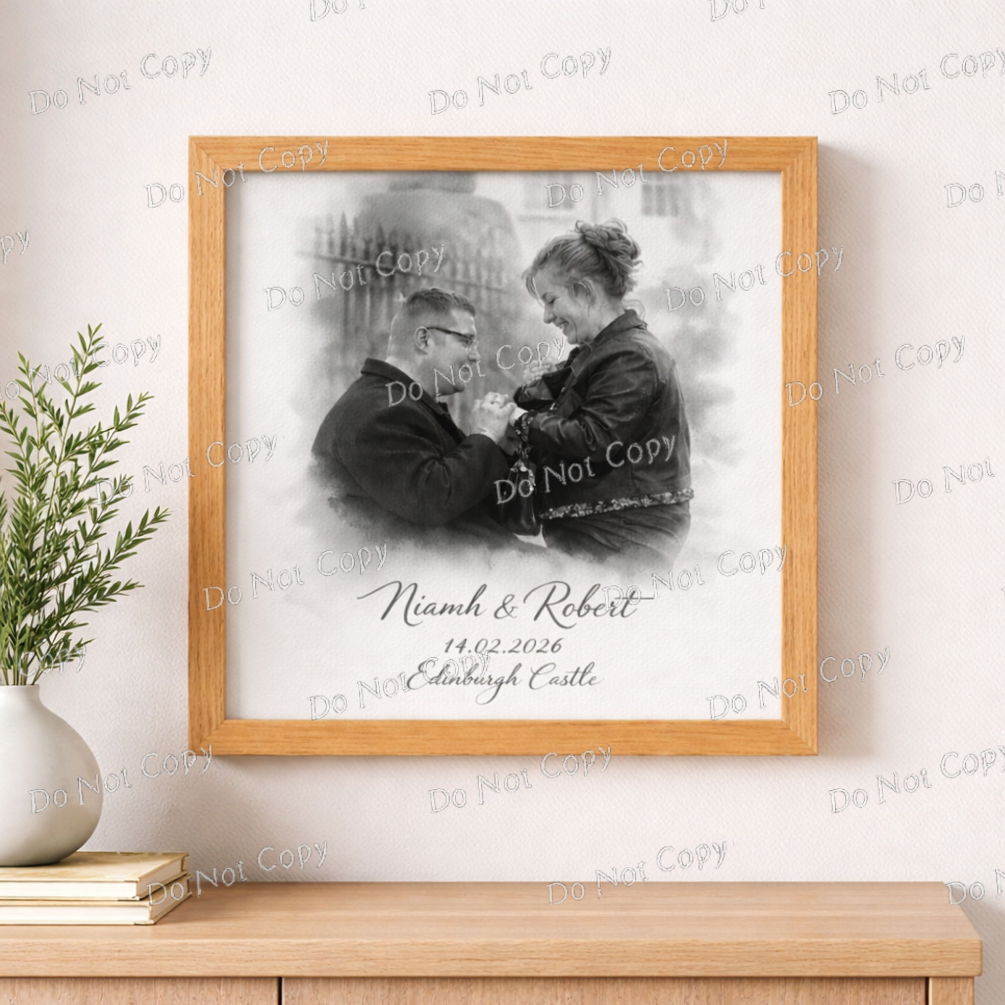 Personalised Engagement Photo Print – Custom Couple Portrait with Names, Date & Location
