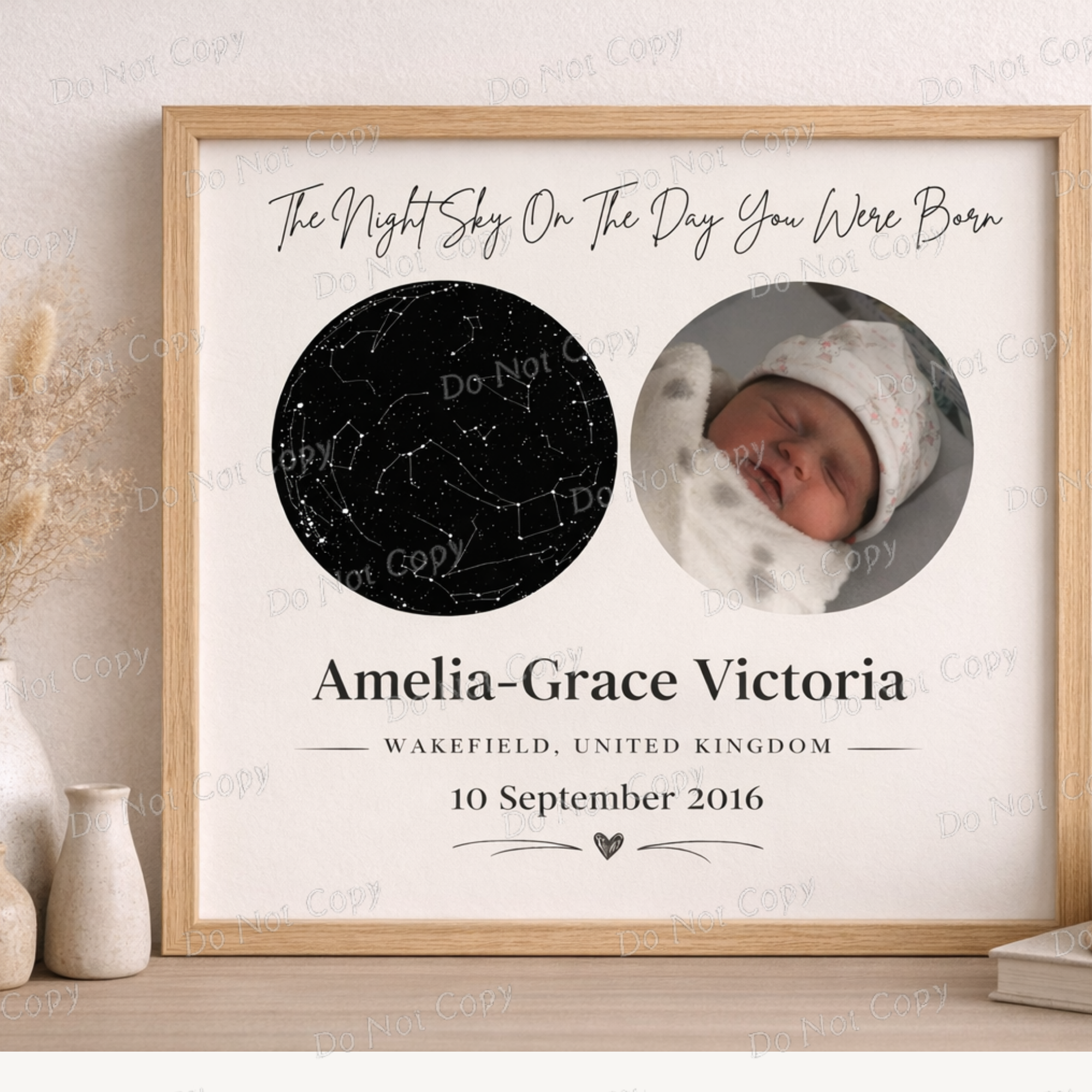 Personalised Night Sky & Photo Print | Custom Star Map with Baby Photo | Birth Date Keepsake